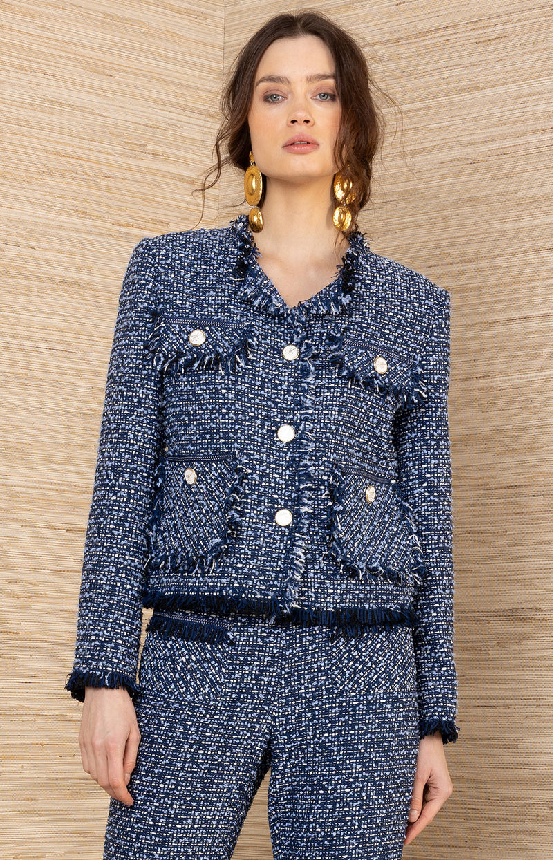 Nyomi Boucle Tweed Jacket, color-Navy