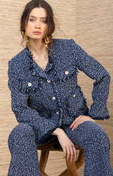 Nyomi Boucle Tweed Jacket, color-Navy