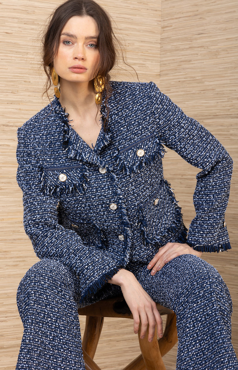 Nyomi Boucle Tweed Jacket, color-Navy