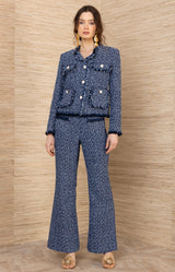 Dalia Bouble Tweed Pant, color-Navy