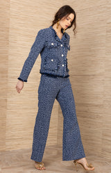 Dalia Bouble Tweed Pant, color-Navy