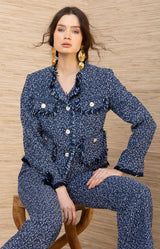 Dalia Bouble Tweed Pant, color-Navy