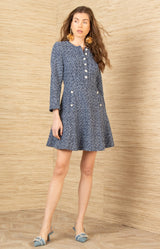 Austyn Boucle Tweed Dress, color-Navy