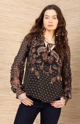 Robin Chiffon Top, color-Black