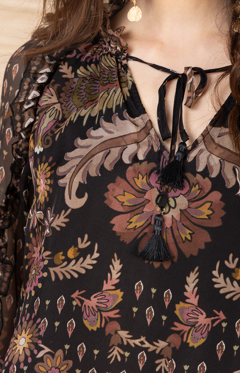 Robin Chiffon Top, color-Black