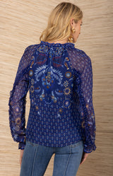 Robin Chiffon Top, color-Navy