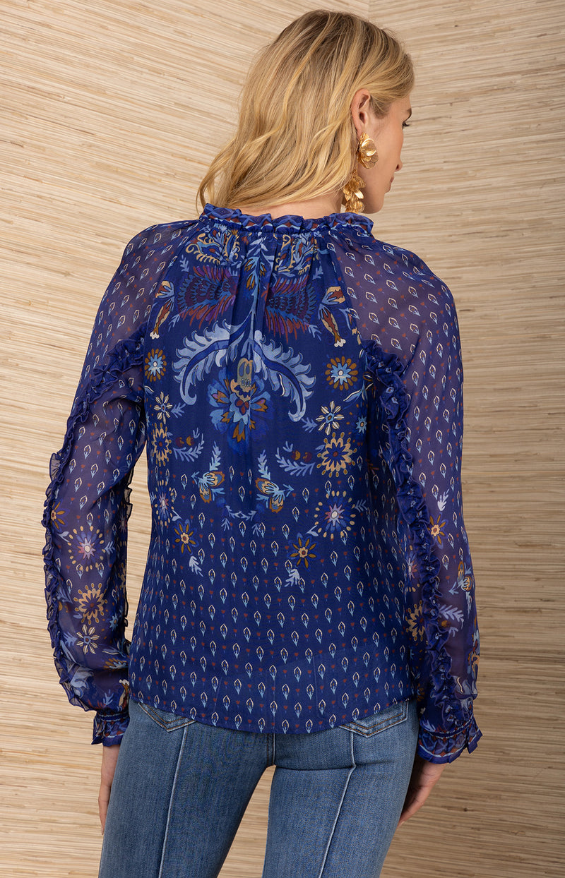 Robin Chiffon Top, color-Navy