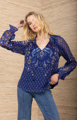 Robin Chiffon Top, color-Navy