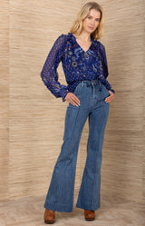 Robin Chiffon Top, color-Navy