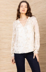 Robin Lurex Chiffon Top, color-Ivory
