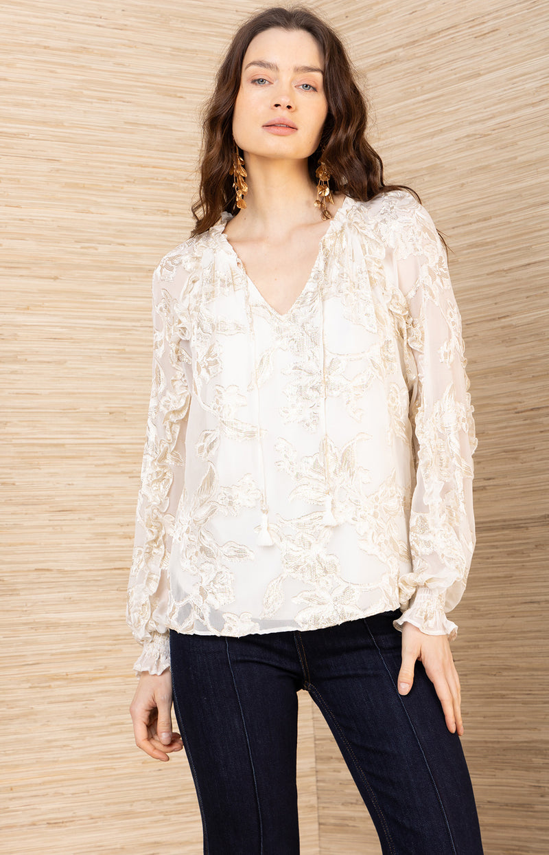 Robin Lurex Chiffon Top, color-Ivory
