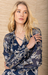 Robin Lurex Chiffon Top, color-Navy