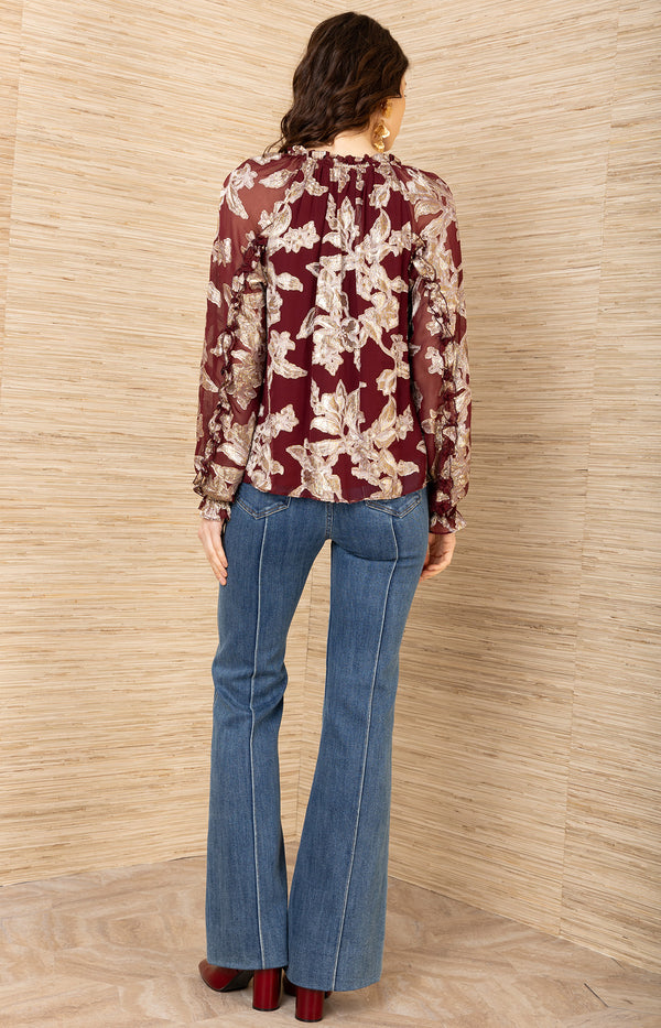 Robin Lurex Chiffon Top, color-Wine