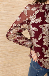 Robin Lurex Chiffon Top, color-Wine