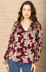 Robin Lurex Chiffon Top, color-Wine