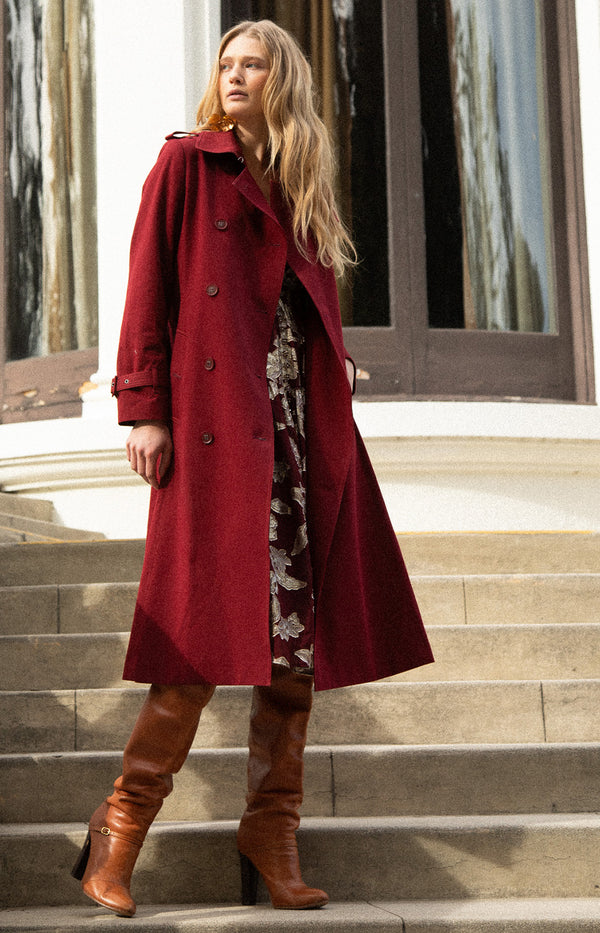 Paola Twill Trench-Coat, color-Wine