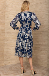 Raquel Silk Dress, color-Navy