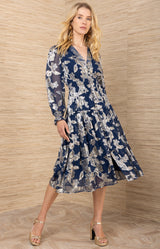 Raquel Silk Dress, color-Navy
