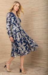 Raquel Silk Dress, color-Navy
