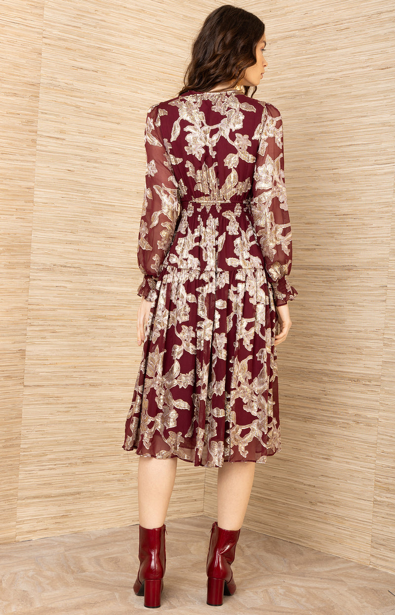 Raquel Silk Dress, color-Wine
