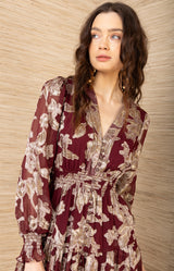 Raquel Silk Dress, color-Wine