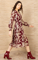 Raquel Silk Dress, color-Wine