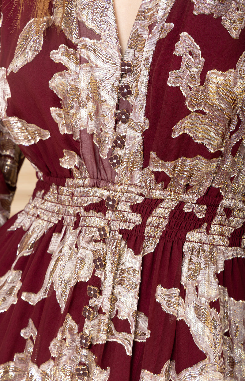 Raquel Silk Dress, color-Wine