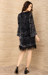 Deborah Velvet Burnout Dress, color-Black