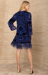 Deborah Velvet Burnout Dress, color-Navy