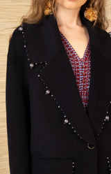 Landry Wool Beaded Coat, color-Black