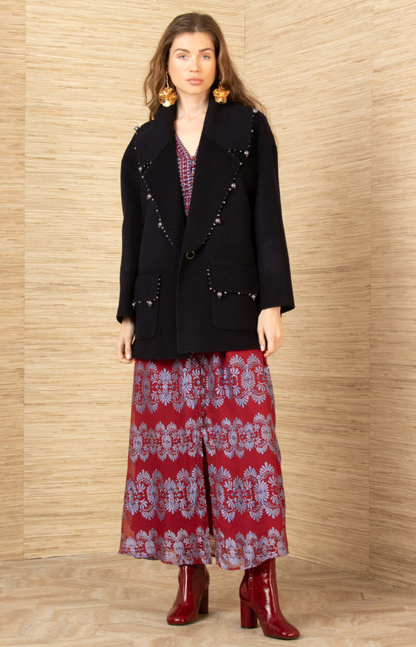 Landry Wool Beaded Coat, color-Black