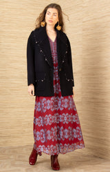 Landry Wool Beaded Coat, color-Black