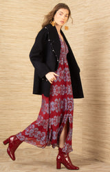 Landry Wool Beaded Coat, color-Black