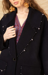 Landry Wool Beaded Coat, color-Black