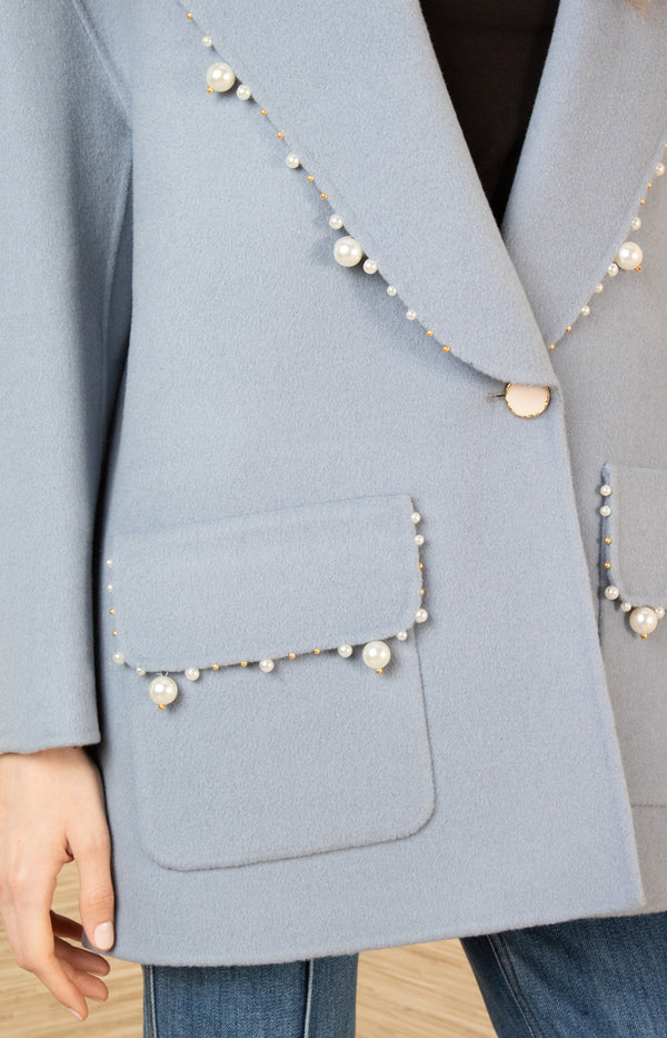 Landry Wool Beaded Coat, color-Blue