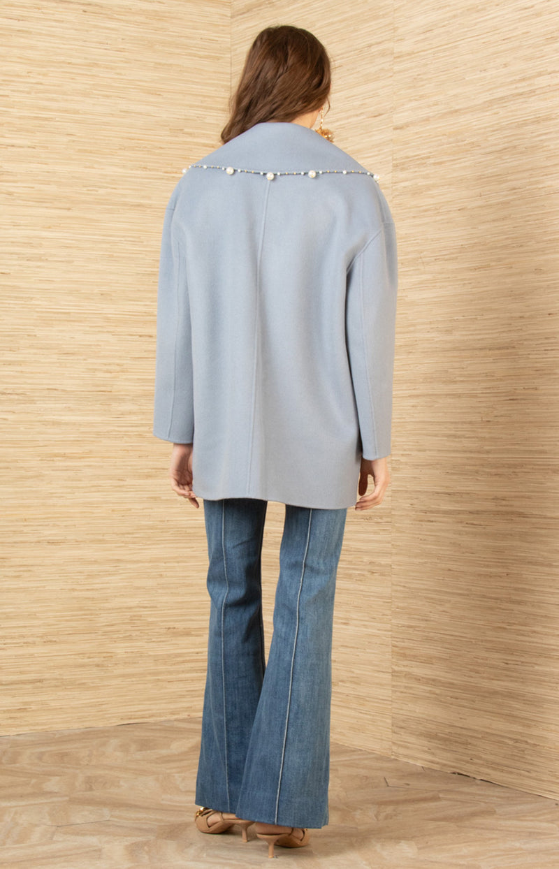 Landry Wool Beaded Coat, color-Blue