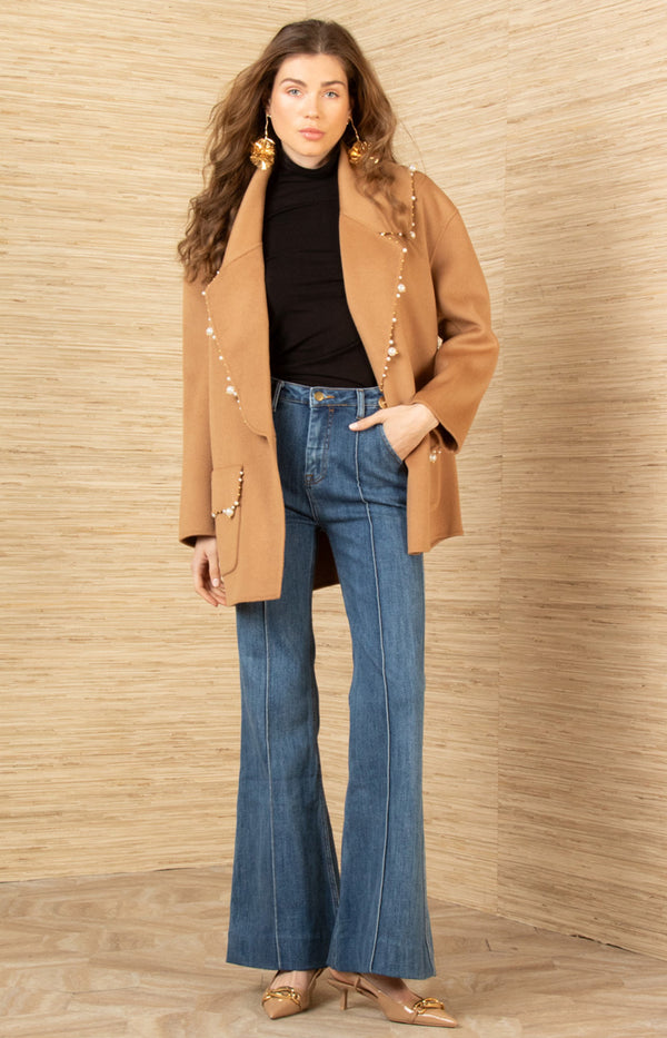 Landry Wool Beaded Coat, color-Camel