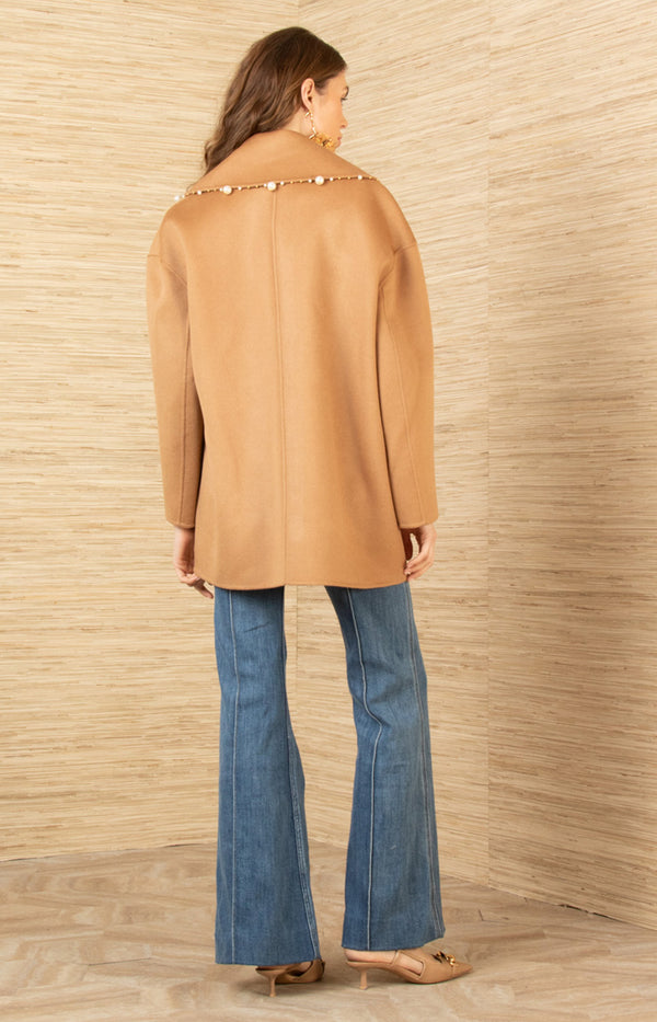 Landry Wool Beaded Coat, color-Camel