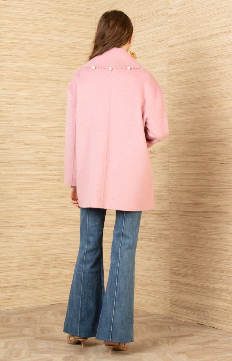 Landry Wool Beaded Coat, color-Pink