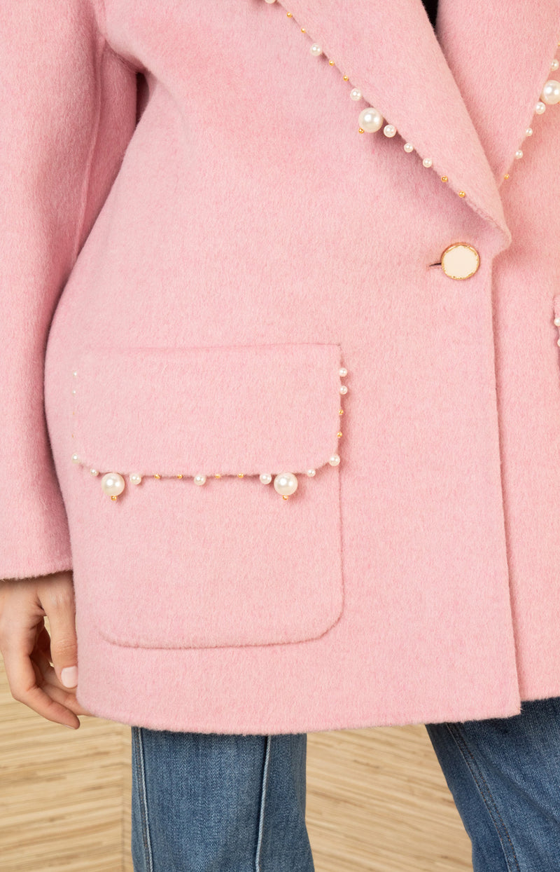 Landry Wool Beaded Coat, color-Pink