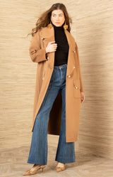 Braylee Wool Beaded Mid Coat, color-Black