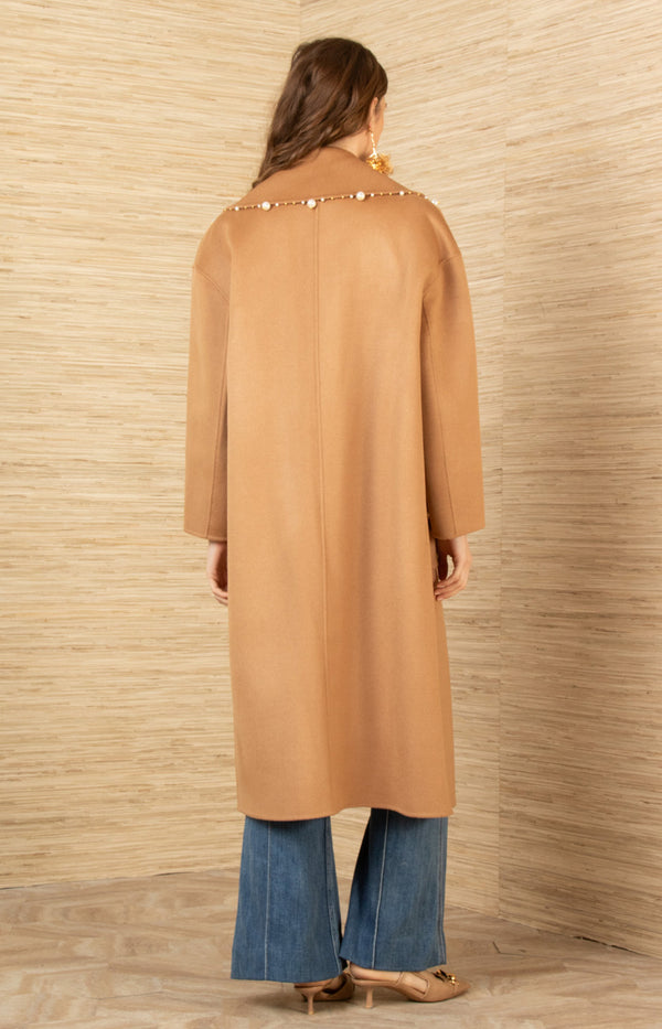 Braylee Wool Beaded Mid Coat, color-Black
