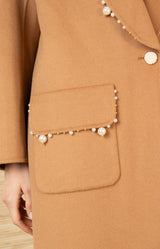 Braylee Wool Beaded Mid Coat, color-Black