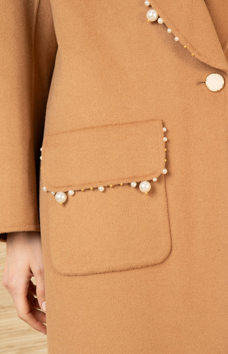 Braylee Wool Beaded Mid Coat, color-Black