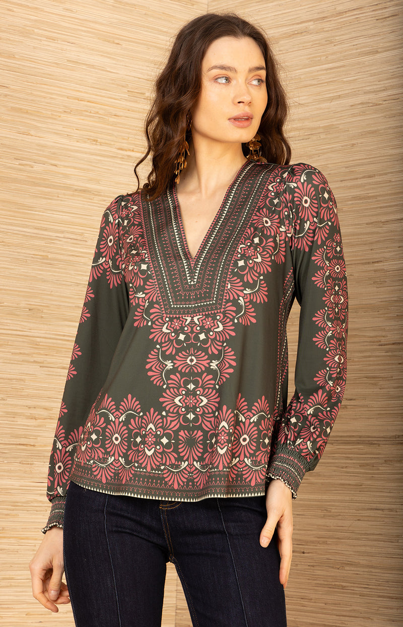 Addisyn Jersey Top, color-Olive