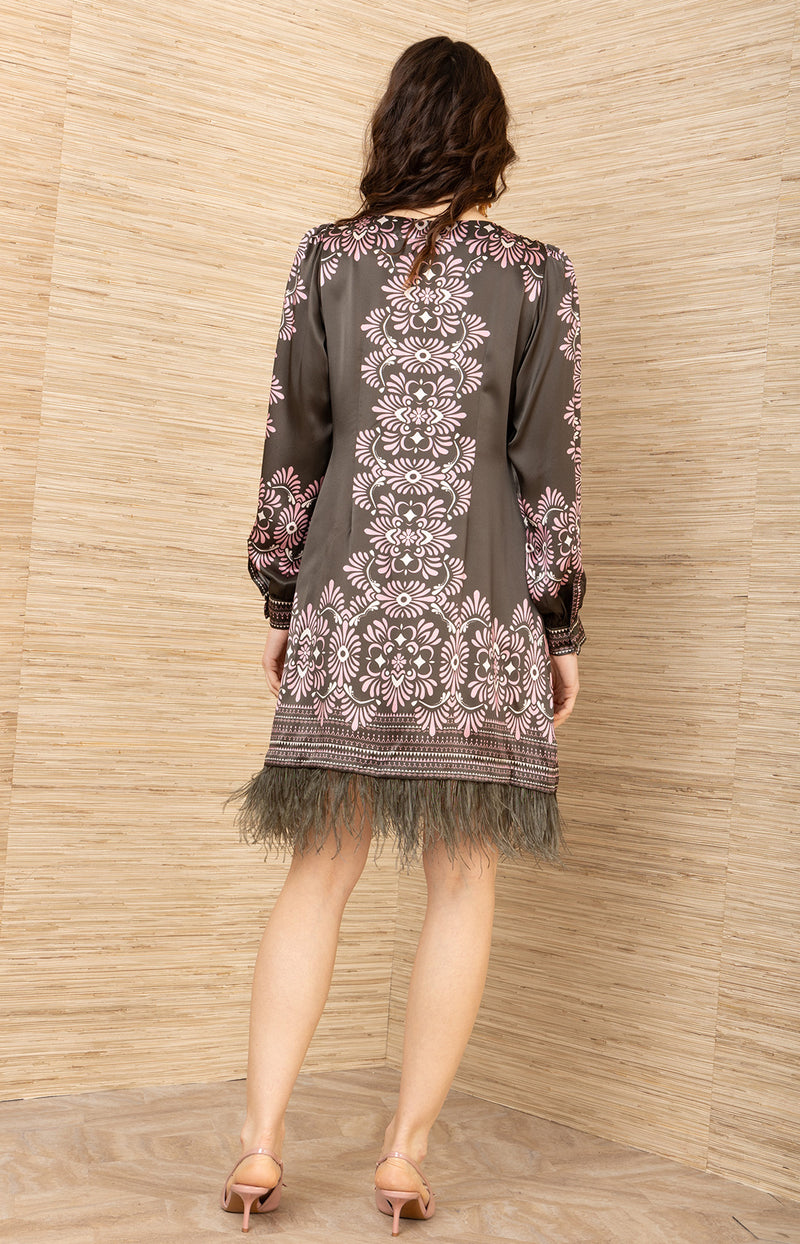 Loretta Charmeuse Dress, color-Olive