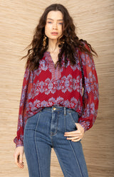 Lexie Satin Top, color-Red