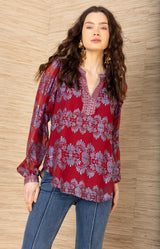 Lexie Satin Top, color-Red