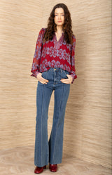 Lexie Satin Top, color-Red