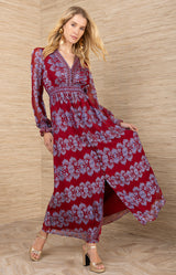 Birdie Satin Maxi Dress, color-Red